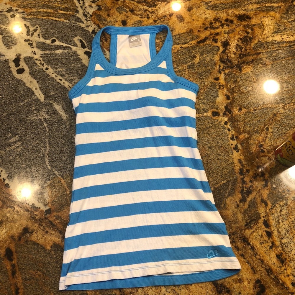 Nike blue and white stripe athletic tank